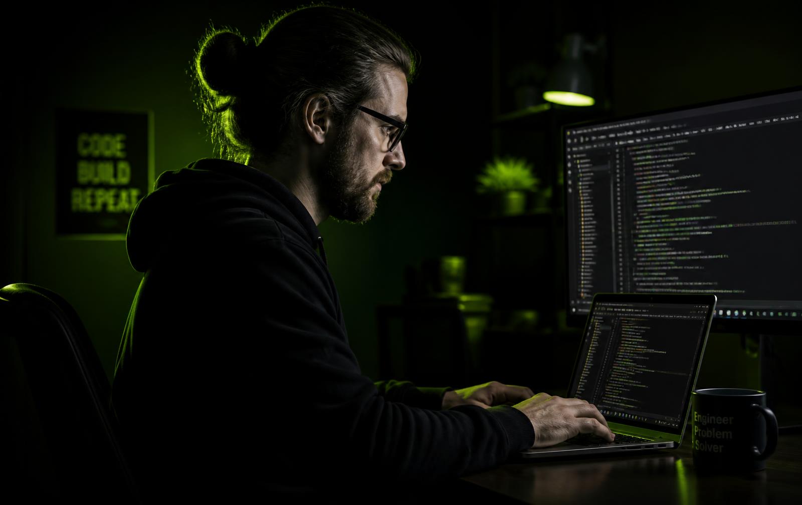Engineer writing technical documentation late at night